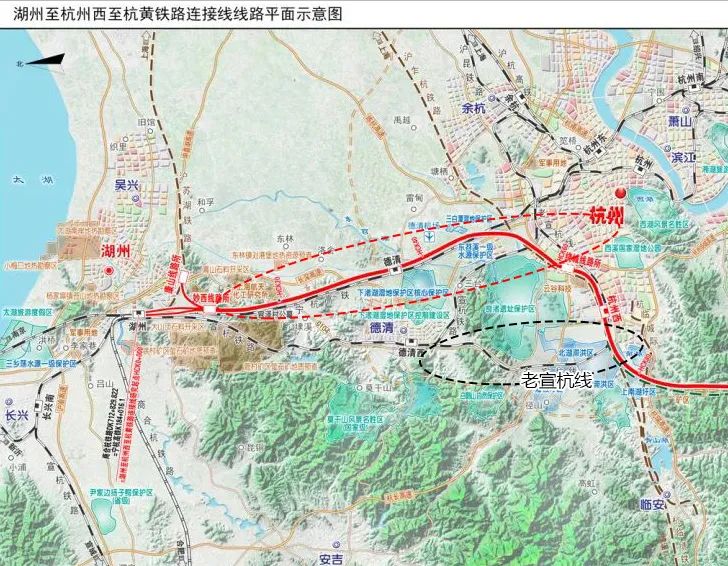 △湖杭铁路示意图(红色部分) 黑色框内为老宣杭线路段   湖杭