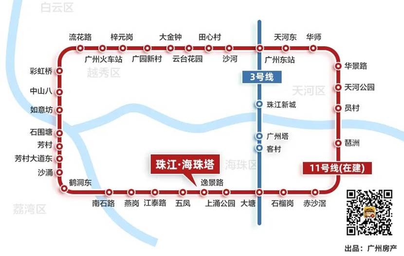 广州地铁11号线线路图31万㎡综合体,颠覆区域格局珠江·海珠塔,并不