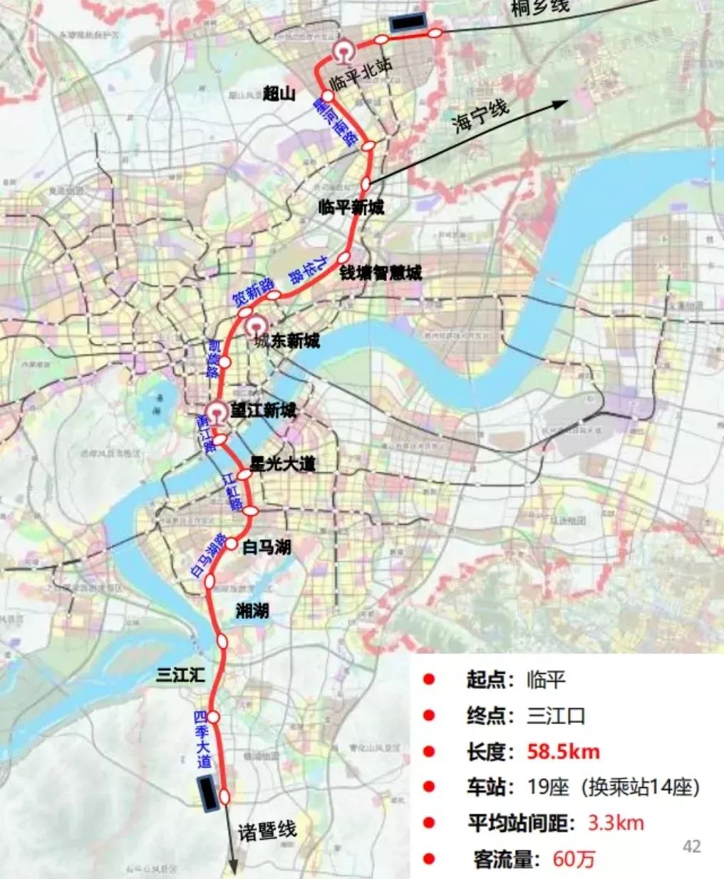 线路起于萧山义桥站,终至世纪大道站,主要沿时代大道,天马路,江晖路