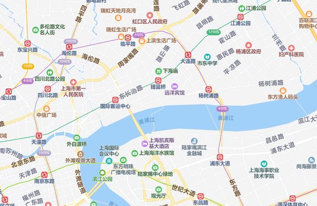 浦东陆家嘴,黄浦外滩,上海北外滩是一个三角区域,正如下面的地图所示