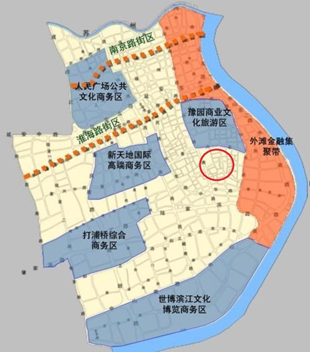 下面是上海市黄浦区的地图,图中红圈的地方就是老城厢南部的地区