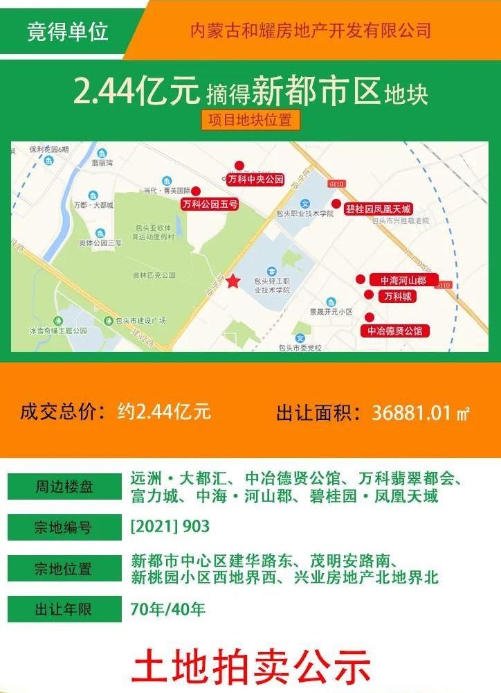 【土拍快讯】金地集团首驻包头 244亿摘得新都市区新地块!