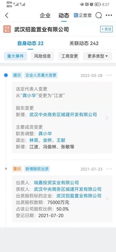 武汉招盈置业50%股权挂牌成交